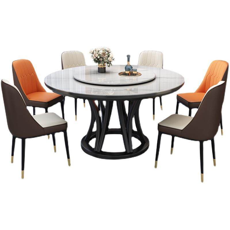 轻奢大理石餐桌椅组合 简约现代岩板圆桌带转盘家用实木圆形饭桌,淘宝优惠券,粉丝福利购,淘宝优惠卷