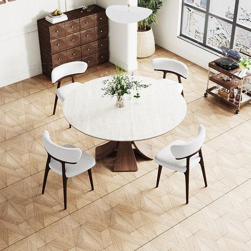 HERZZI高端德利丰黑胡桃木纹岩板实木圆形餐桌子家用带转盘小户型 - 图3