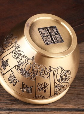 纯黄铜招财进宝缸中式书房办公桌创意摆件聚宝缸古典装饰米缸礼品