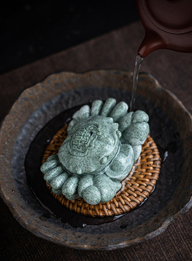 水族鱼缸造景青砂石螃蟹手握大钱办公室家居创意桌面招财摆件礼品