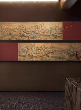 新中式餐厅风景装饰画酒店长条不规则多联国画茶室山水背景墙挂画