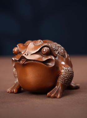 紫铜金蟾摆件 家居客厅办公室桌面瑞兽三足蟾工艺品迷你小摆设