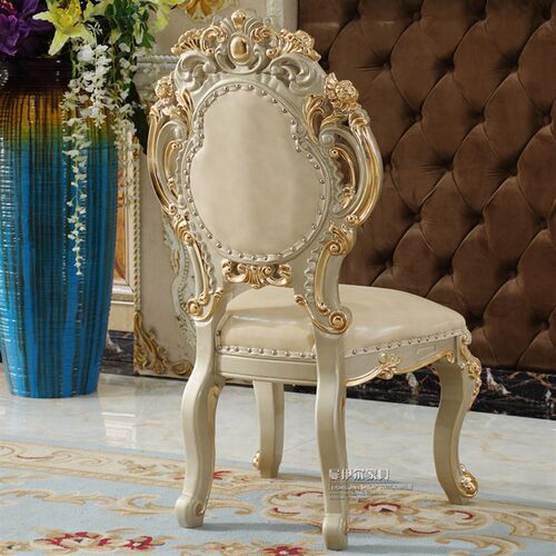 欧式实木雕花餐桌高档大理石餐桌椅圆饭桌1.3 1.5米香槟金餐厅家 - 图2