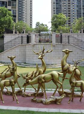 卡通银鹿抽象动物雕塑落地仿铜麋鹿摆件大型户外广场公园景观装饰