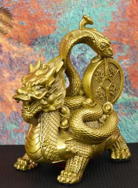 宏达 全黄铜玄武龙龟办公室家居玄关金钱玄武神兽铜器龙龟摆件