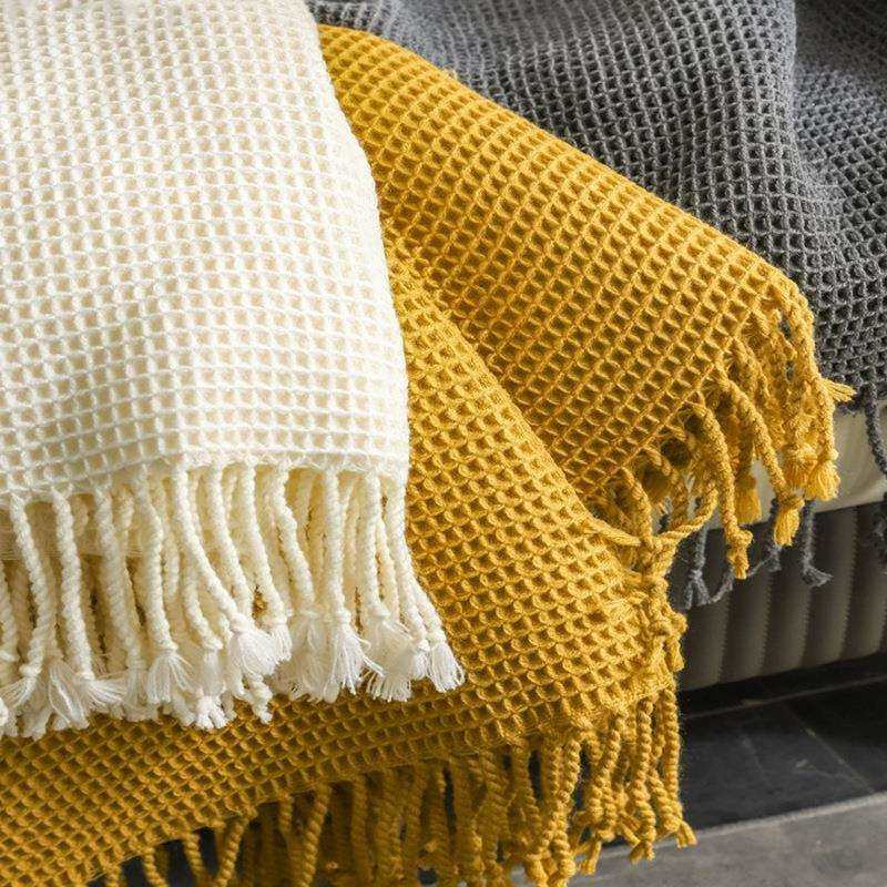 60005华夫格纯色线毯沙发盖毯卧室休闲软装搭毯民宿床尾百搭毛毯,淘宝优惠券,粉丝福利购,淘宝优惠卷