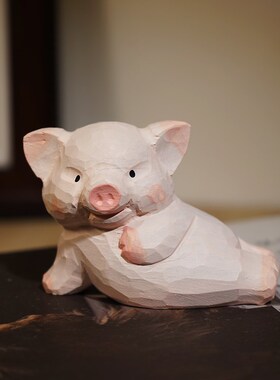 大王~翻我的牌子吧手工木雕小摆件可爱动物猪办公桌面装饰品