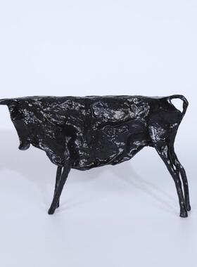 新中式样板房复古铁牛书柜工艺装饰品北欧别墅玄关办公室招财摆件