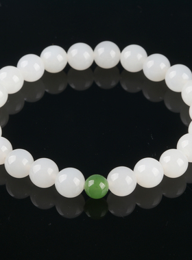 新中式和田玉白玉圆珠手串