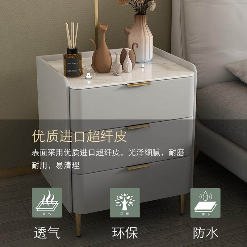 南康家具实木床头柜奶油风现代简约轻奢皮质卧室床边岩板置物柜,淘宝优惠券,粉丝福利购,淘宝优惠卷