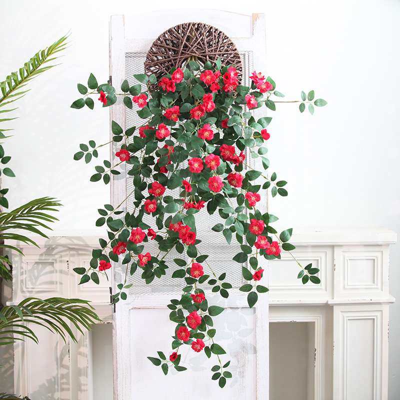 仿真蔷薇花挂壁假花吊篮装饰品室内客厅饭厅玄关墙壁遮丑藤蔓植物,淘宝优惠券,粉丝福利购,淘宝优惠卷