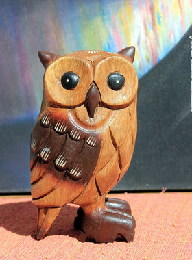 泰国木雕猫头鹰摆件创意客厅电视柜书房实体店面收银台创意装饰