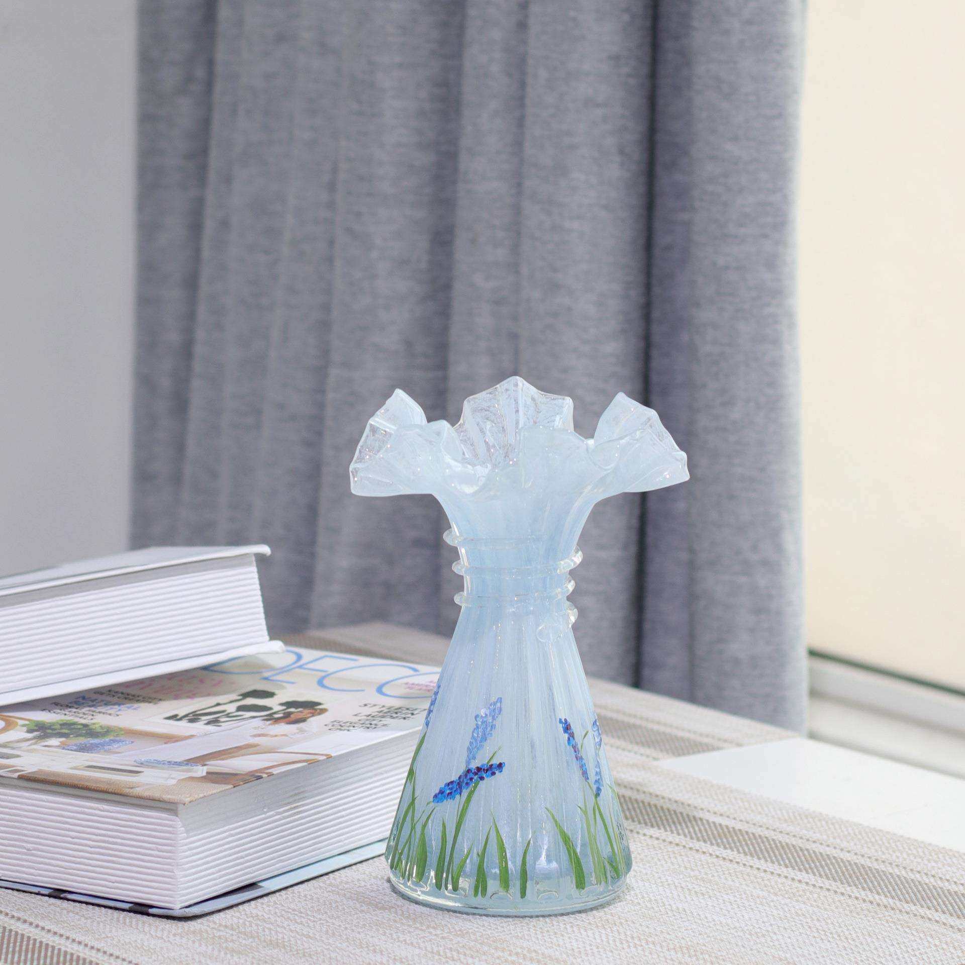 芬顿wheat波浪口小裙子手工玻璃花瓶水滴浪花篮家居桌面手绘装饰,淘宝优惠券,粉丝福利购,淘宝优惠卷