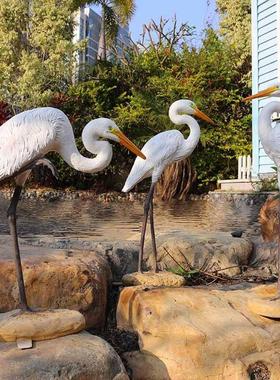 户外花园装饰假山水鱼池造景白鹭鸟类雕塑玻璃钢动物仿真白鹭摆件