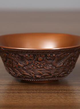 紫铜四龙碗摆件办公室家居桌面聚宝盆工艺品铜碗礼品摆设