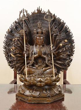 黄铜器 千手观音黄铜像 坐相观音 带背光观音 高40厘米