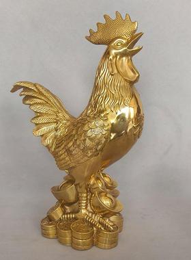 铜公鸡摆件黄铜金属动物摆件生肖鸡黄铜雕塑居家办公工艺品大公鸡