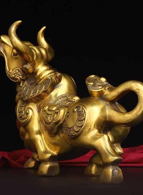 黄铜生肖牛摆件牛气冲天福牛如意牛摆件家居办公黄铜工艺摆件