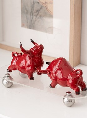 创意陶瓷红色牛摆件家居客厅招财装饰品生肖牛年礼品摆设