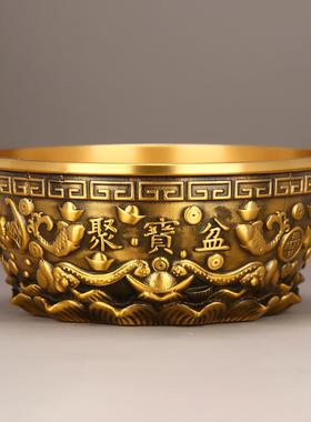 聚宝盆摆件纯黄铜家用客厅装饰招聚铜制品工艺品财存钱罐铜器黄铜