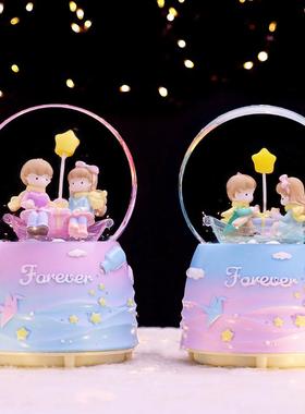 情侣纪念日礼品星河之恋旋转发光音乐盒玻璃水晶球卧室书桌装饰品
