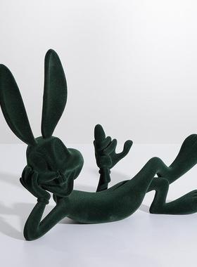 梵茜简约莱茵蓝色动物卡通小兔子装饰摆件样板间童趣玩偶软装摆件