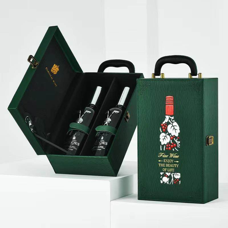 现货红酒礼品皮盒单双四六支红酒礼盒红酒包装盒葡萄酒空皮盒 - 图1
