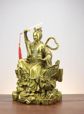 杨铜记 黄铜九天玄女摆件家用客厅佛堂供奉 赵玄坛女元帅铜像