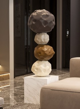 由居创意石来运转落地摆件现代雕塑艺术酒店样板房大堂过道装饰品