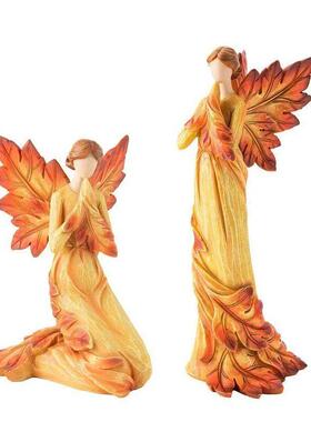Autumn Maple Leaf Angel Wing Angel Figurines Statue Desktop