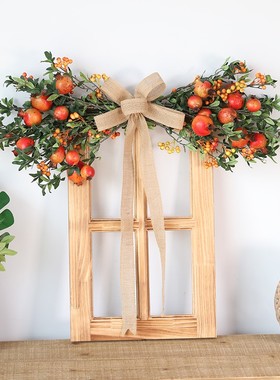 木窗家居客厅装饰摆件玄关新年房间摆设布置创意仿真石榴木窗饰品