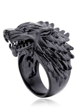 Haiteng mens wolf head titanium steel ring Nordic Viking ti