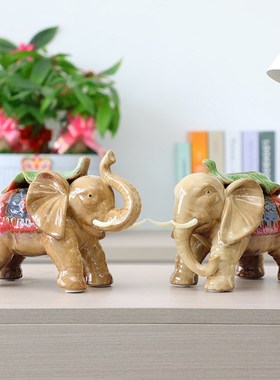 陶瓷大象摆件一对客厅玄关办公室柜子中式家具吸水象招财象装饰品