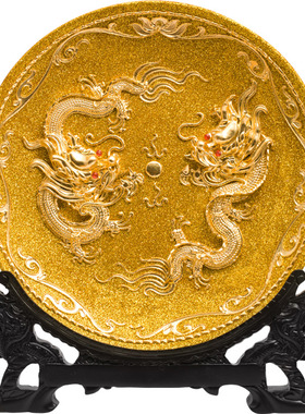厦门漆线雕工艺品龙金盘客厅办公室装饰品开业礼品生意兴隆摆件