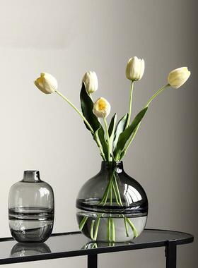 现代北欧透明玻璃创意花瓶客厅插花摆件装饰品工艺仿真花桌面摆设