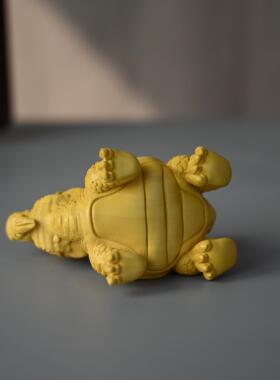 黄杨木龙龟手把件 实木木雕文玩工艺品神兽龙龟摆件家居办公装饰