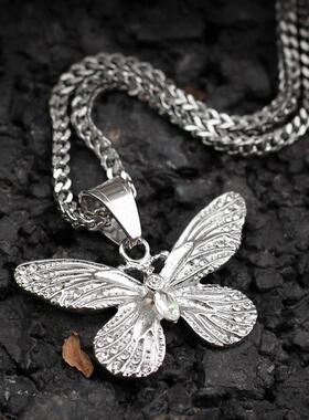 Hip-hop stainless steel rhinestone butterfly pattern pendant