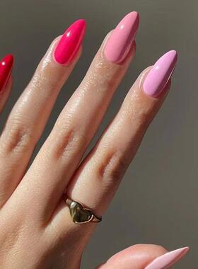 24pcs French Rainbow Fake Nails Simple Almond False Nails Ar