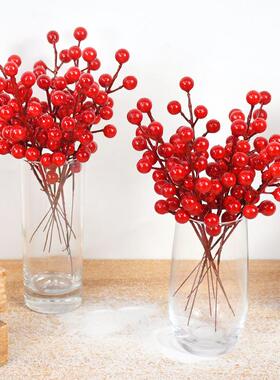 10PCS Chritsmas Decoration Red Berries Simulation Berry Bran