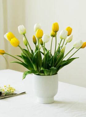 Silicone Tulip (3 Flowers+2 Bud) Bouquet Real Touch High Qua