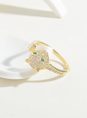 Classic tend copper micro-encrusted zircon leopard ring fash