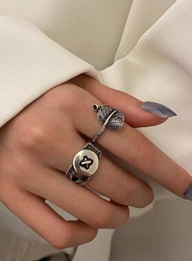 Anchor geometric leaf texture cross retro index finger ring