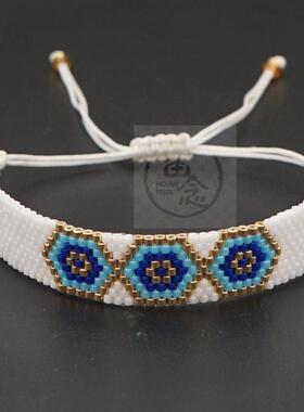 。Rice beads hand woven devils Eye Brlet womens exaggerate