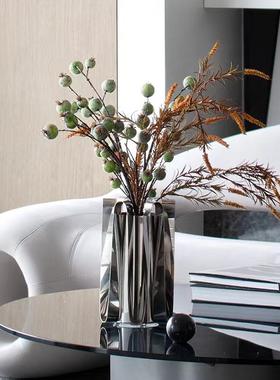 新中式不锈钢金属花器摆件样板房办公室书房客厅餐厅桌面软装饰品