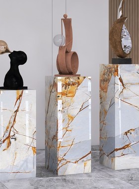 欧式时尚奢石岩板花架酒店展厅茶室高档大理石雕塑摆件底座装饰台