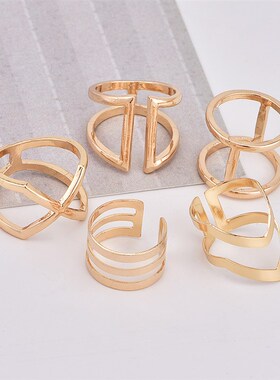 Womens ring combination set geometric V-shaped x hollow out