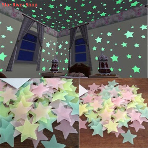 50pcs 3D Stars Glow In The Dark Wall Stickers Luminous Fluor - 图0