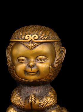宏达 黄铜祥云萌版孙悟空 铜像铜器家居礼品摆件