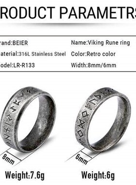 Beier Stainless steel Odin Norse Viking Amulet Rune MEN Ring