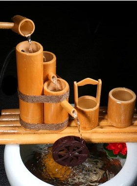 陶瓷鱼缸流水竹子循环水摆件竹筒流水器石槽办公室流水招财